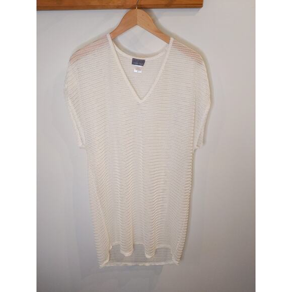 Jordan Taylor Other - Jordan Taylor Knit Swim Coverup Ivory Cream V-Neck Size L Textured Beach